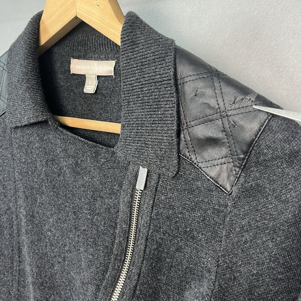 J Crew Merino Wool Blend Knit Motorcycle Moto Jacket Full Zip Asymmetric L - Picture 4 of 7